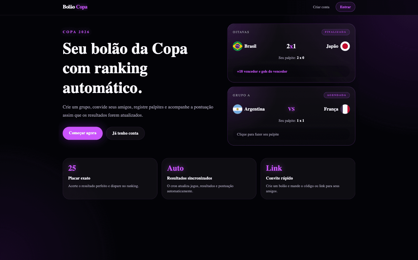 Captura de tela do projeto Bolão esportivo