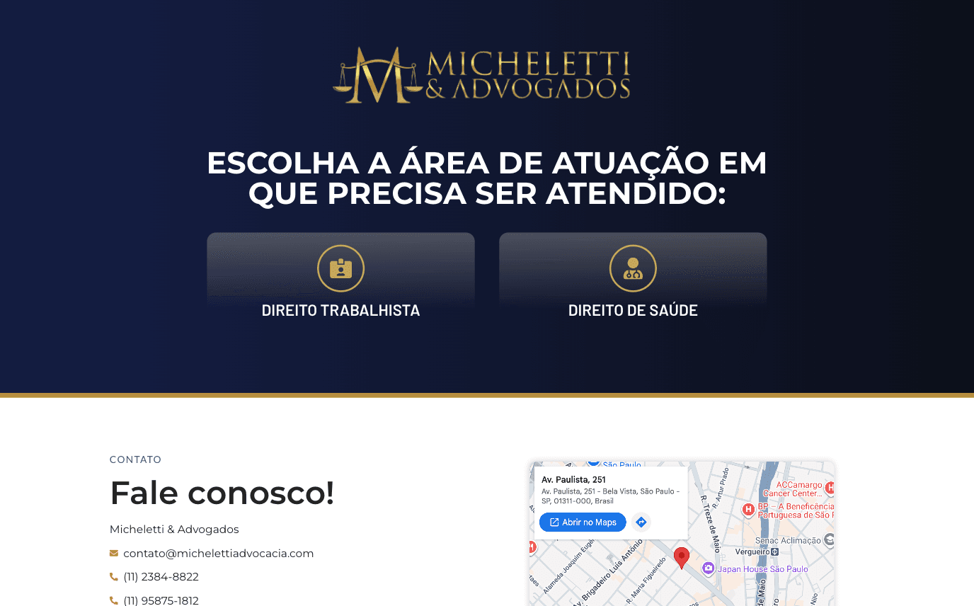 Captura de tela do projeto Micheletti Advocacia